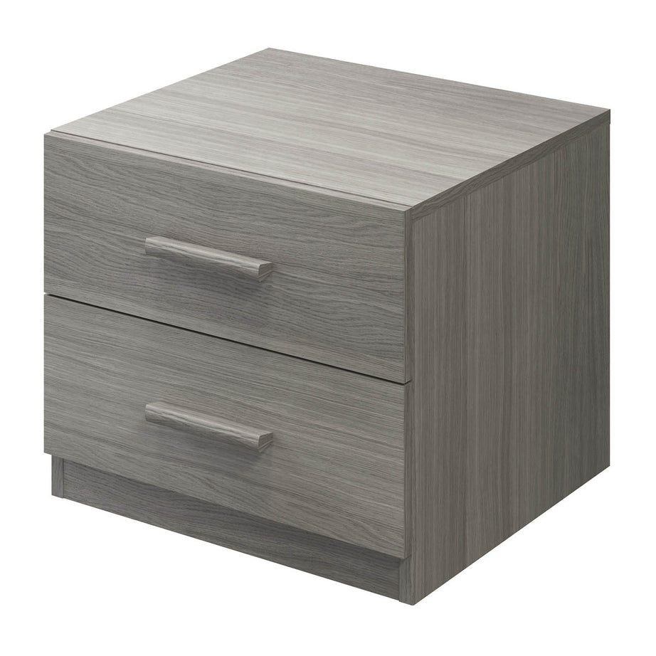 Bedside Table 2 Drawer Matt Grey Oak Effect Bedroom Furniture Nightstand Storage - Image 1