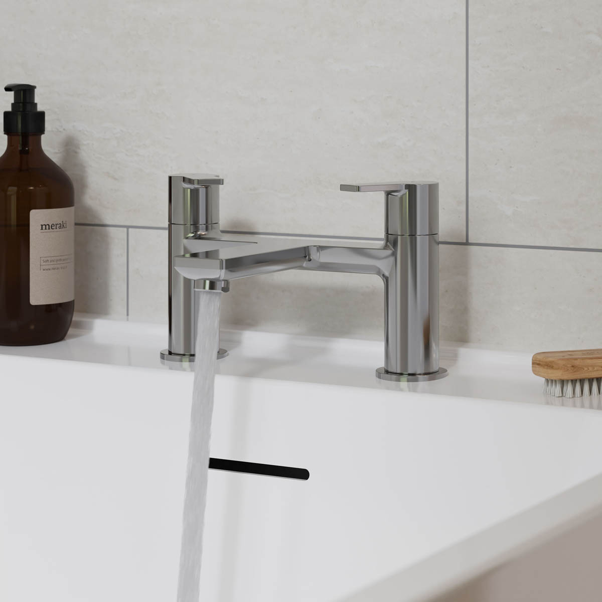 Bath Filler Tap Mixer Gloss Chrome Double Lever Contemporary Bathroom Faucet - Image 6