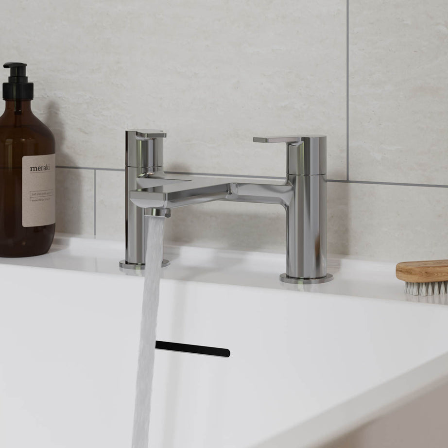 Bath Filler Tap Mixer Gloss Chrome Double Lever Contemporary Bathroom Faucet - Image 6