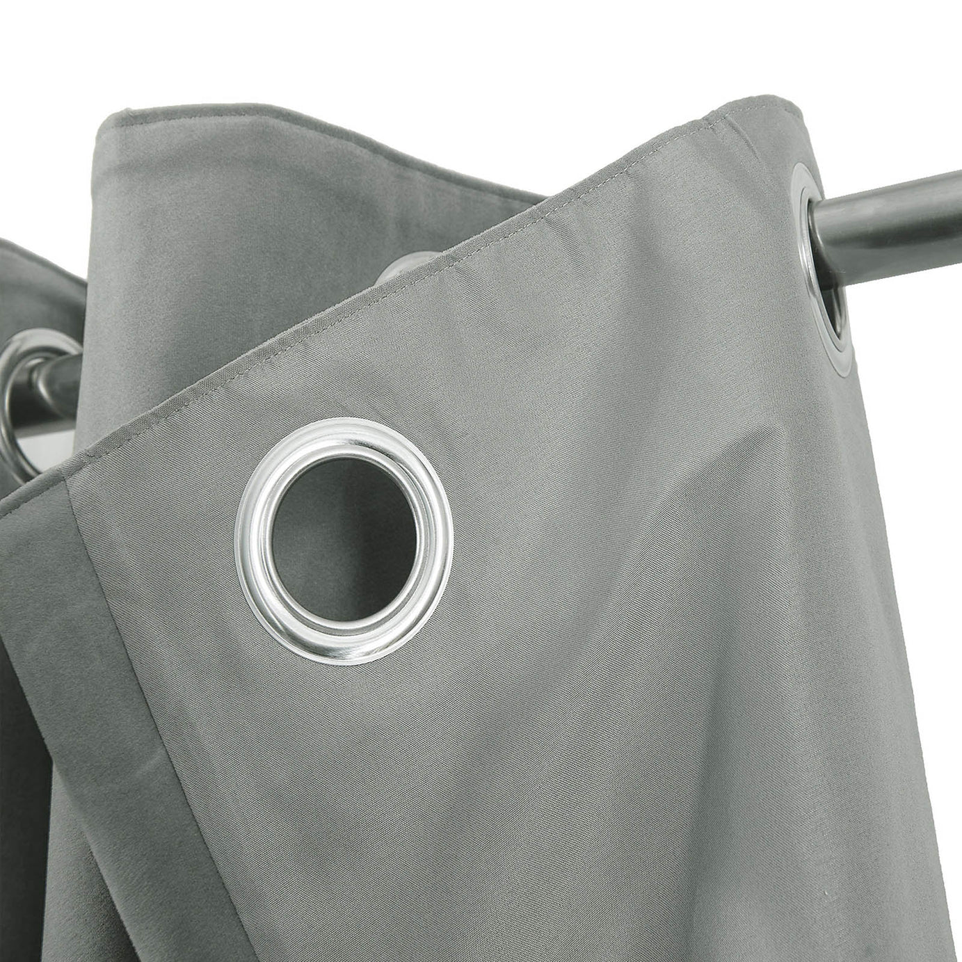 Valgreta Grey Velvet Lined Eyelet Curtain (W)167cm (L)183cm, Pair - Image 4