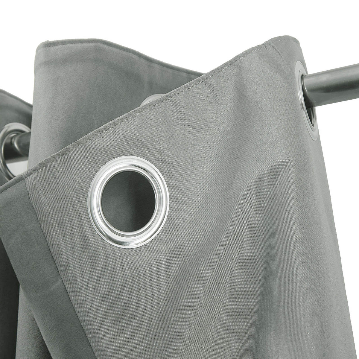 Valgreta Grey Velvet Lined Eyelet Curtain (W)167cm (L)183cm, Pair - Image 4