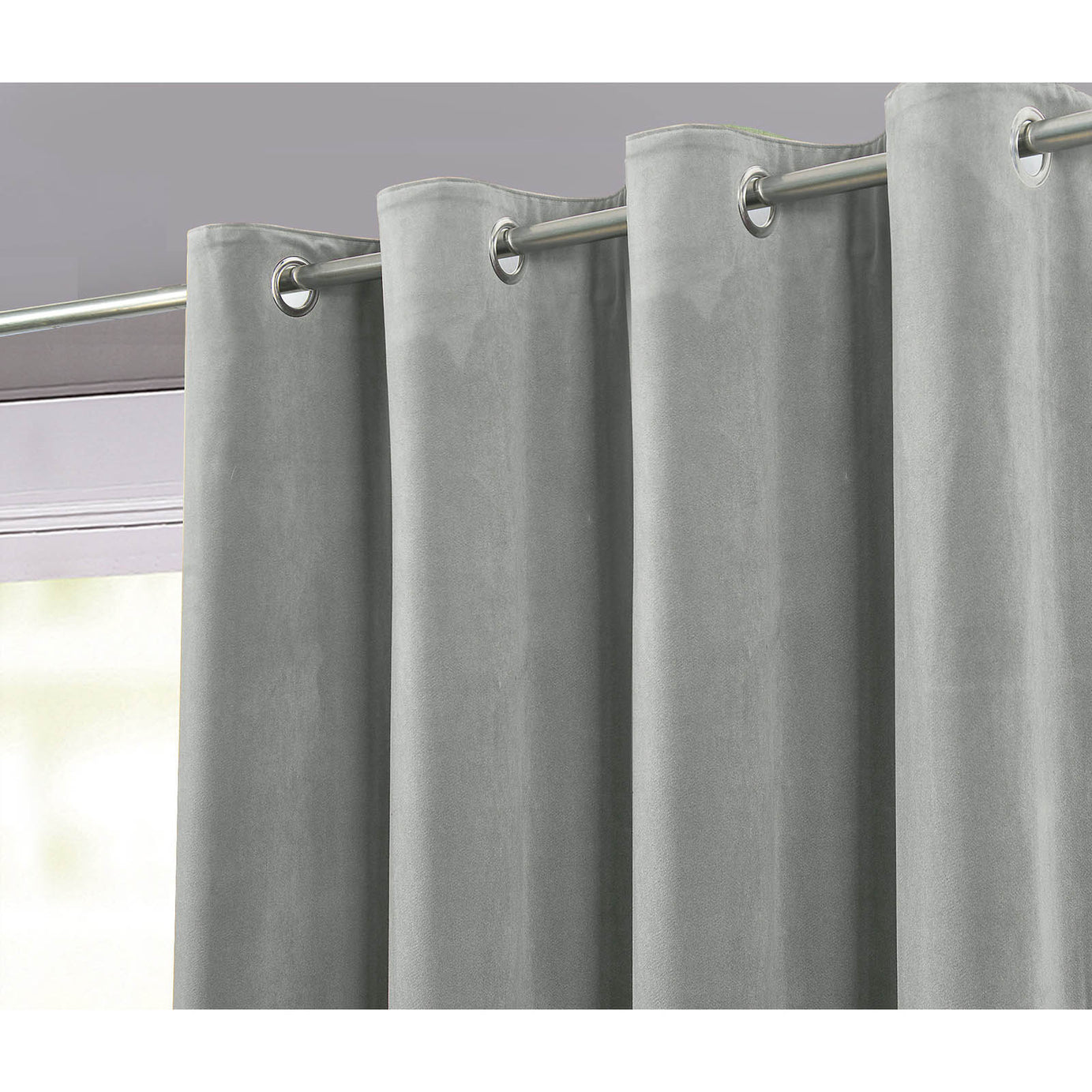 Valgreta Grey Velvet Lined Eyelet Curtain (W)167cm (L)183cm, Pair - Image 7