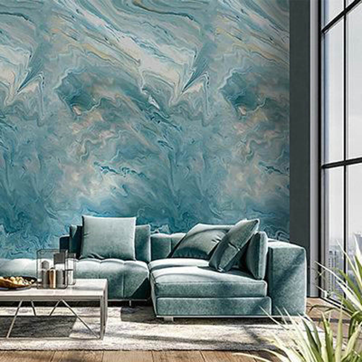 Wallpaper Mural Blue Matt Smooth Washable Removable Bedroom Living Room 4.45m² - Image 1