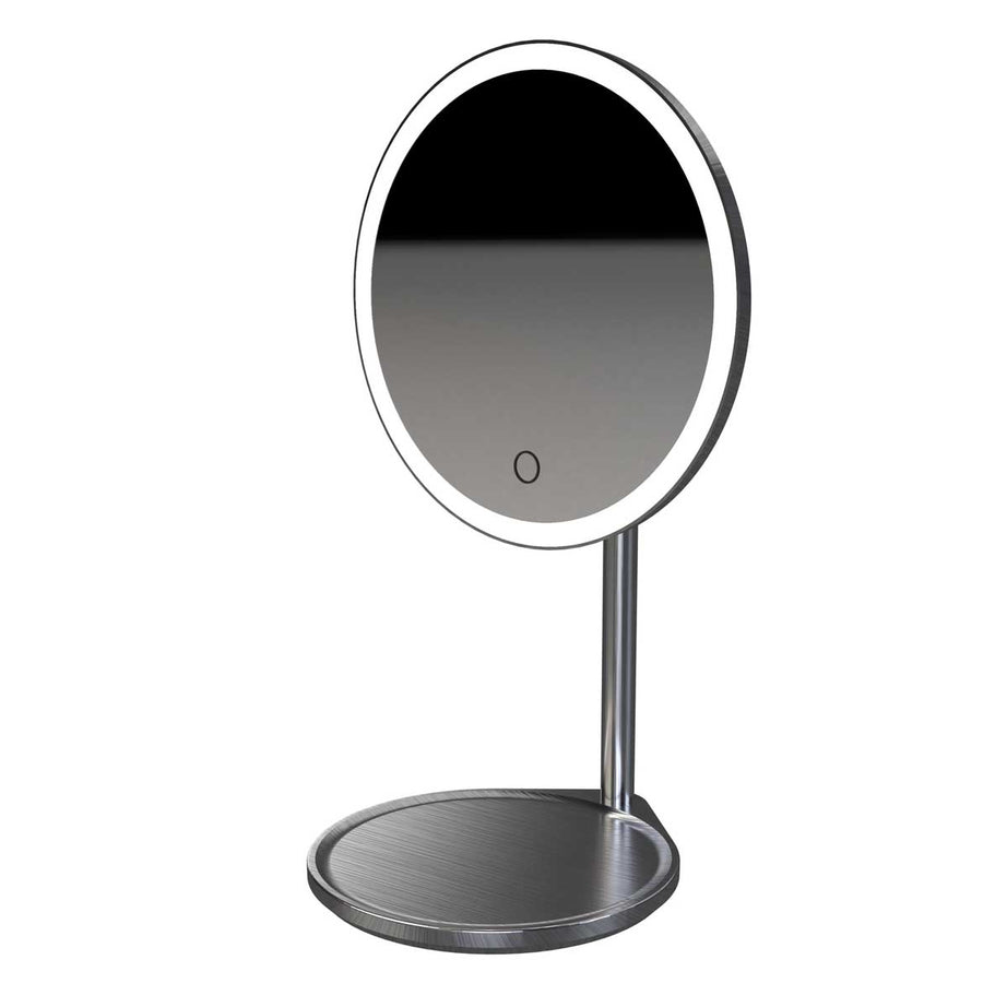 Bathroom Make Up Mirror Illuminated Round Freestanding Black Pearl (W)21cm - Image 1