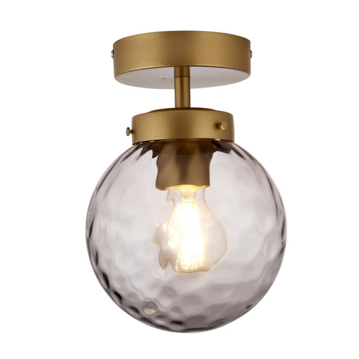 Outdoor Ceiling Light Flush Pendant Gold Smoked Glass Dimmable Weatherproof 15W - Image 1