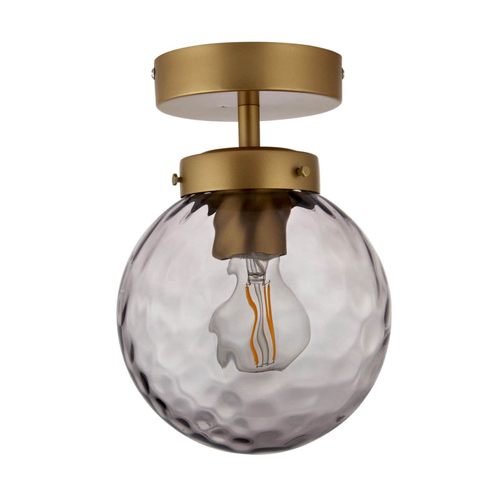 Outdoor Ceiling Light Flush Pendant Gold Smoked Glass Dimmable Weatherproof 15W - Image 3