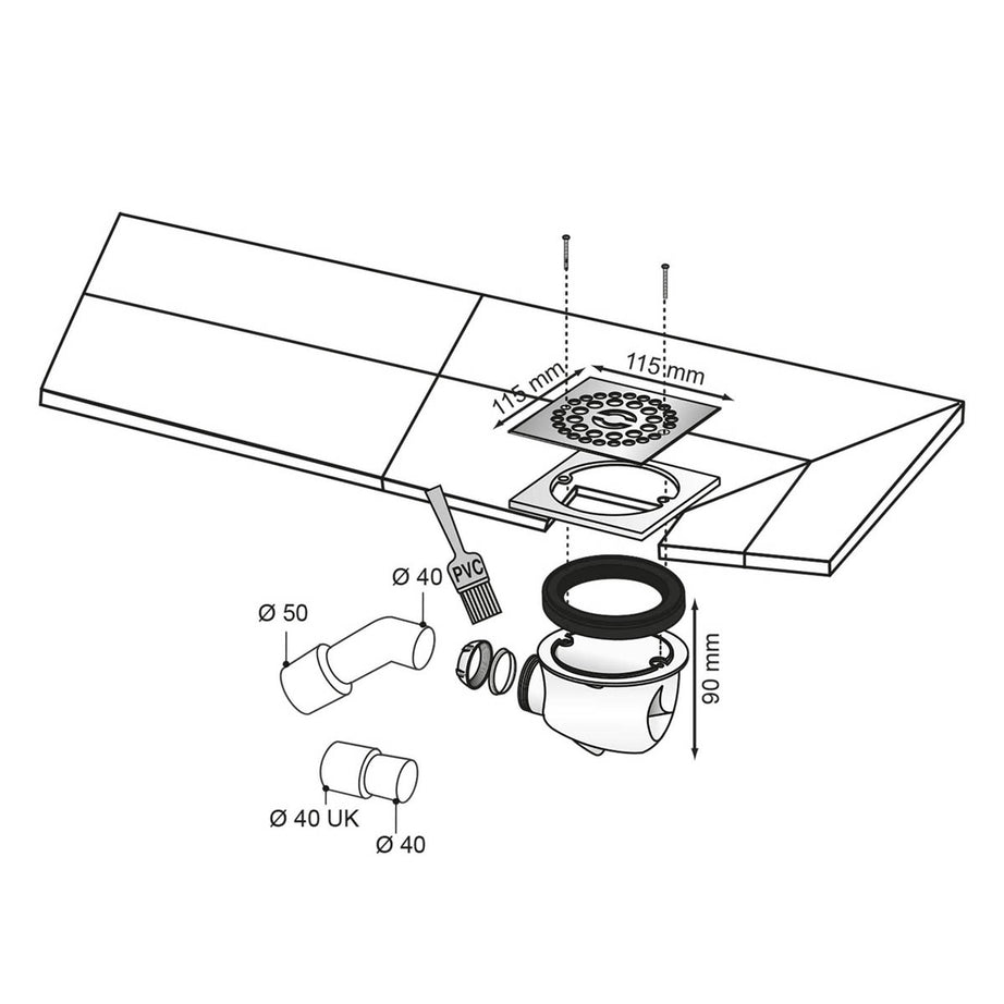 Shower Floor Trap Waste Unit Square Side Entry Bathroom Wet Room Water Drain - Image 2