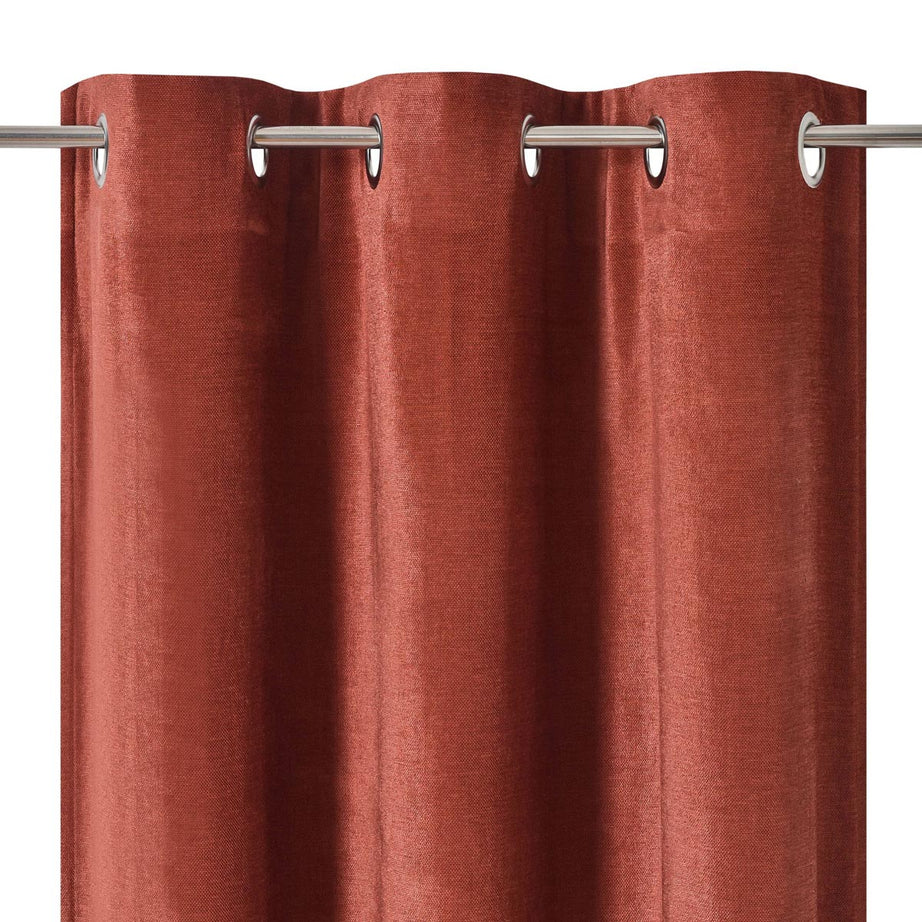 Eyelet Curtain Pair Red Terracotta Plain Woven Lined Bay Window (W)167 (L)183cm - Image 3