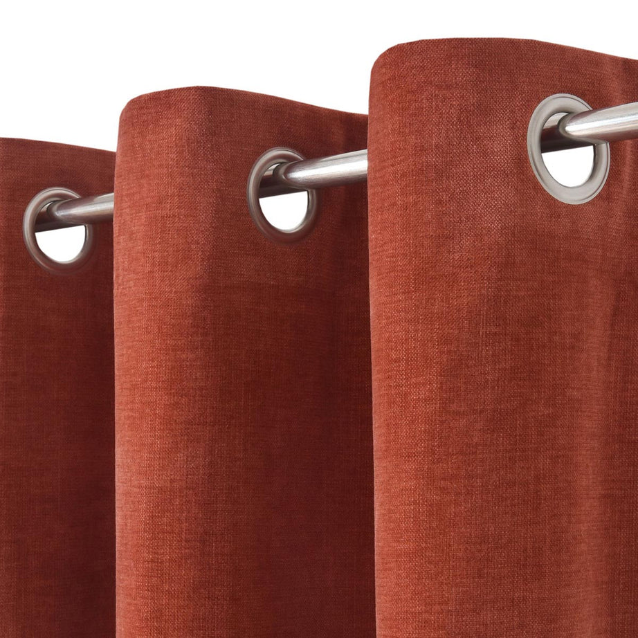Eyelet Curtain Pair Red Terracotta Plain Woven Lined Bay Window (W)167 (L)183cm - Image 6
