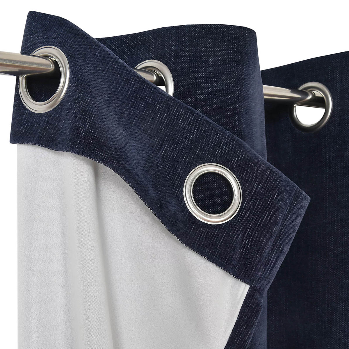 GoodHome Eyelet Curtains Arntzen Navy Lined 167x183cm Pair Thermal - Image 3