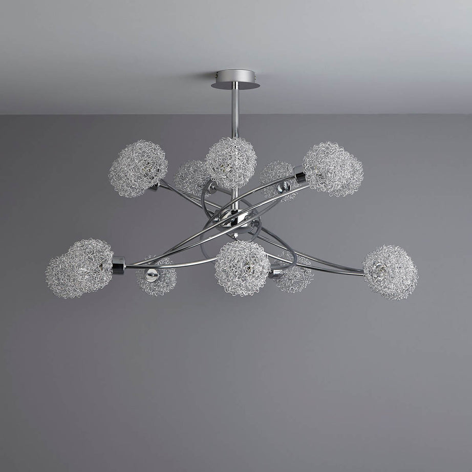 Ceiling Light 14 Lamp Brushed Twisted Metal Chrome Effect Clear Glass Modern - Image 4