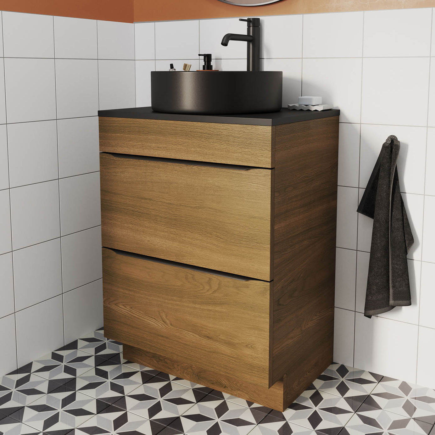 Bathroom Cabinet Matt Walnut Effect Soft Close Modern (H) 820mm (W) 600mm - Image 2