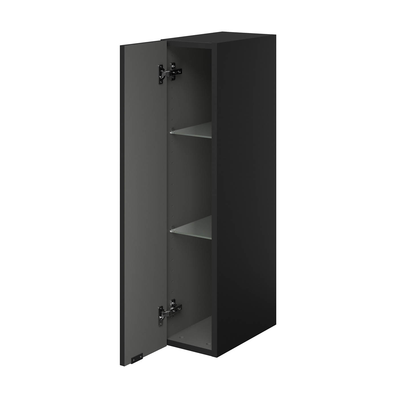 Bathroom Single Wall Cabinet Deep Matt Black Soft Close (H)90cm (W)20cm - Image 1