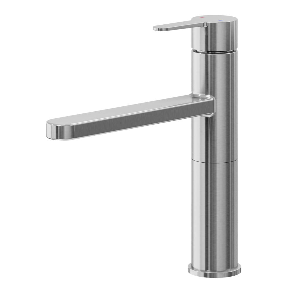 Kitchen Tap Mixer Gloss Stainless Steel Single Lever Swivel Spout Faucet - Image 1