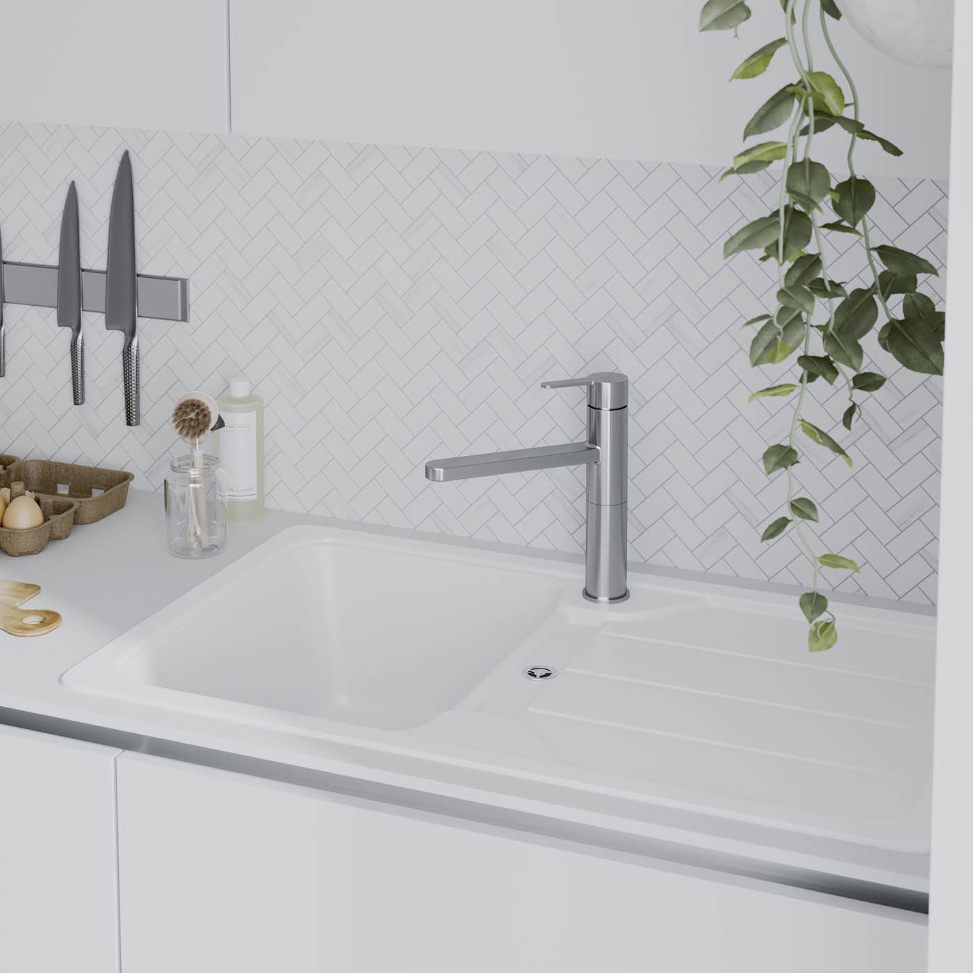 Kitchen Tap Mixer Black Titanium Single Lever Contemporary Swivel Spout Faucet - Image 2