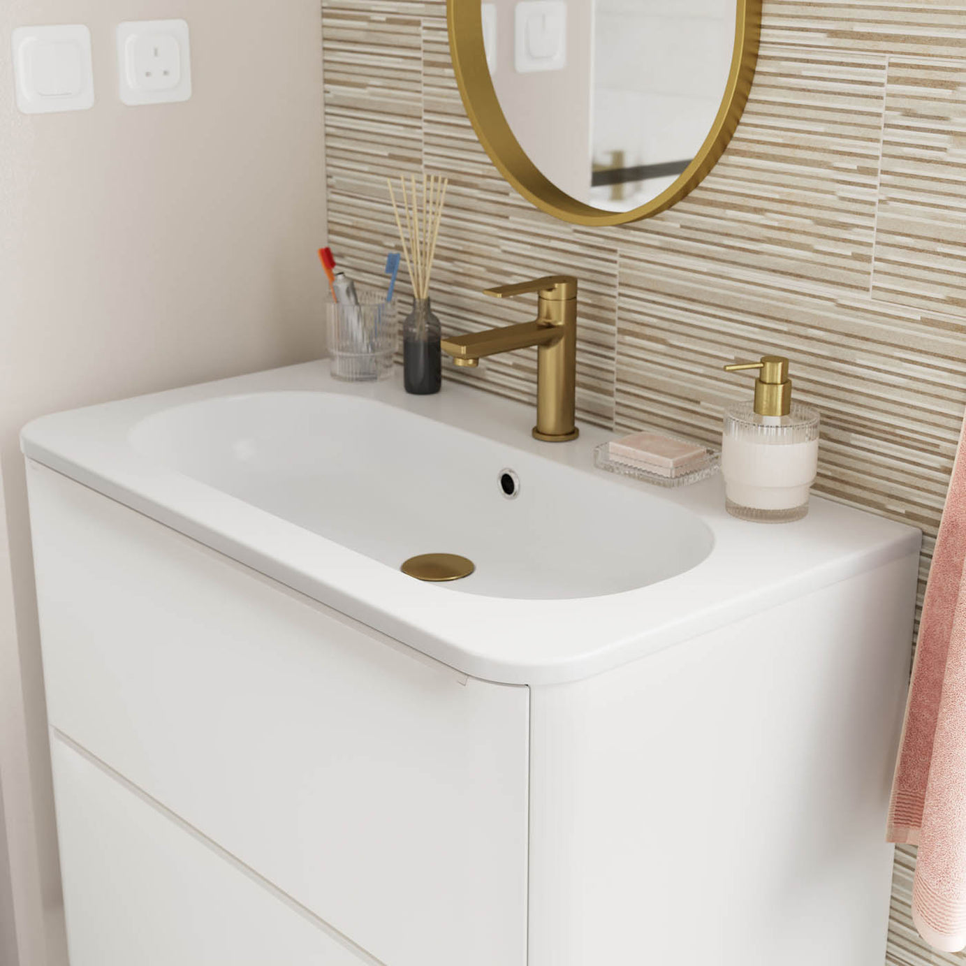 GoodHome Nevado Satin White Rectangular Vanity Basin (W)80.4cm - Image 3