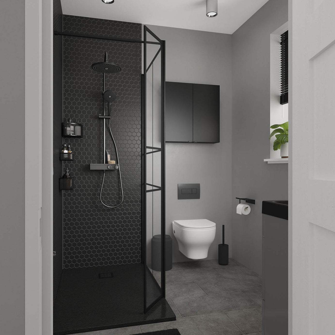 Shower Tray Matt Black 28mm Rectangular Centre Drain 	Antibacterial Bathroom - Image 2