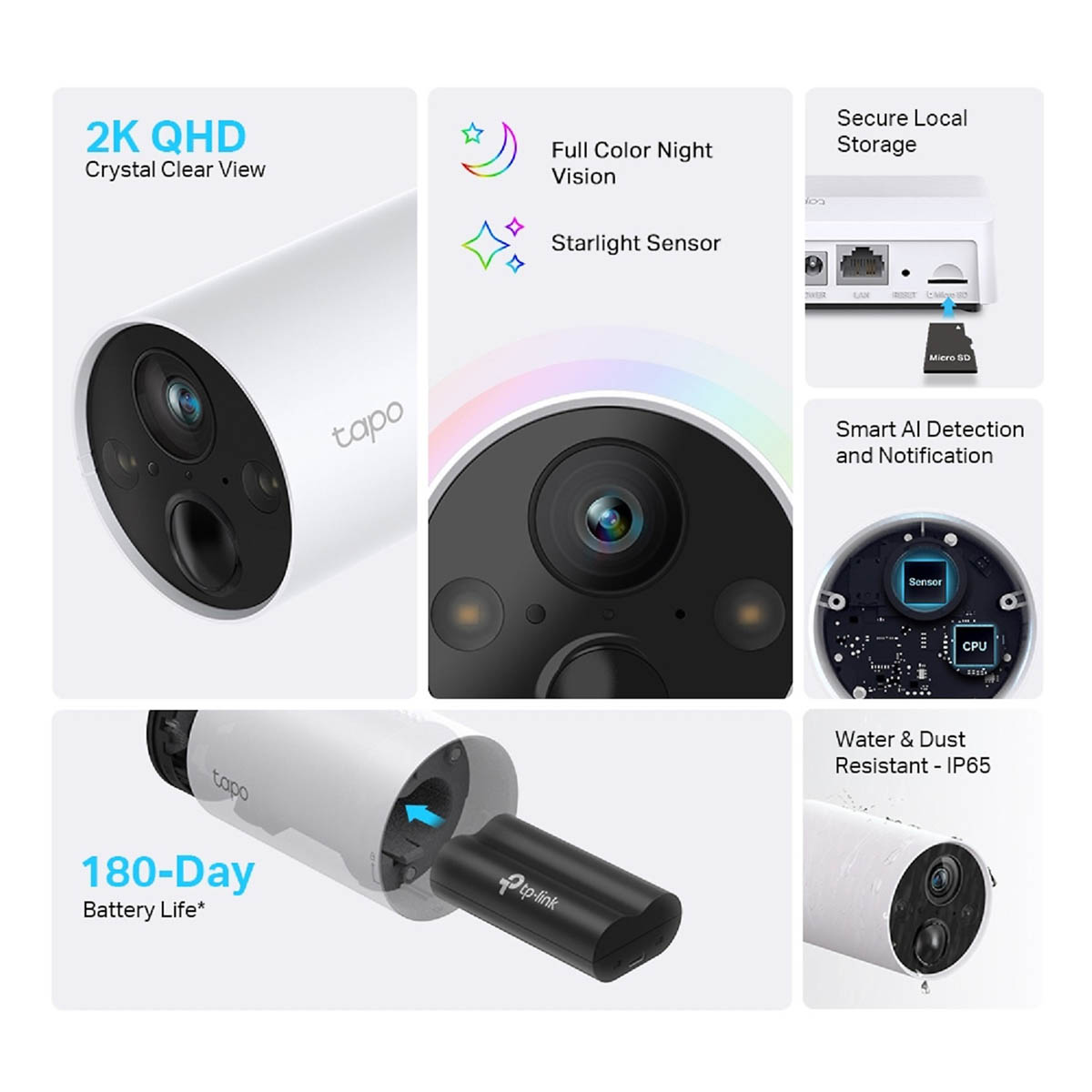 Tapo Camera Indoor Outdoor 2K QHD Smart Wireless White Home Security 2 Pack - Image 3