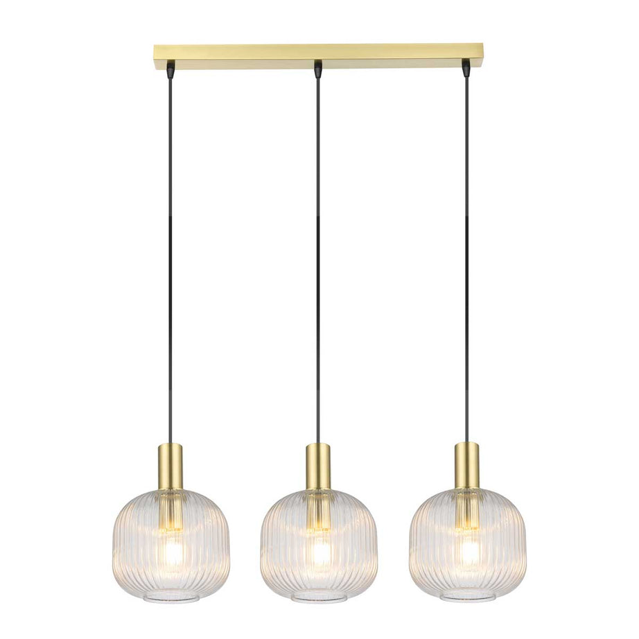 Pendant Ceiling Light 3 Lamp LED Clear Glass Satin Brass Vintage (H)1100 mm - Image 3