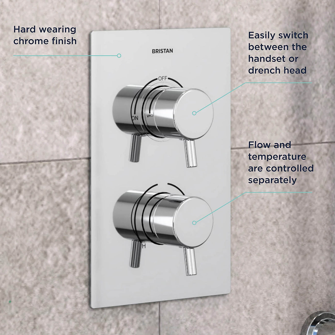 Bristan Divine Thermostatic Mixer Shower Dual Head Chrome Concealed - Image 4