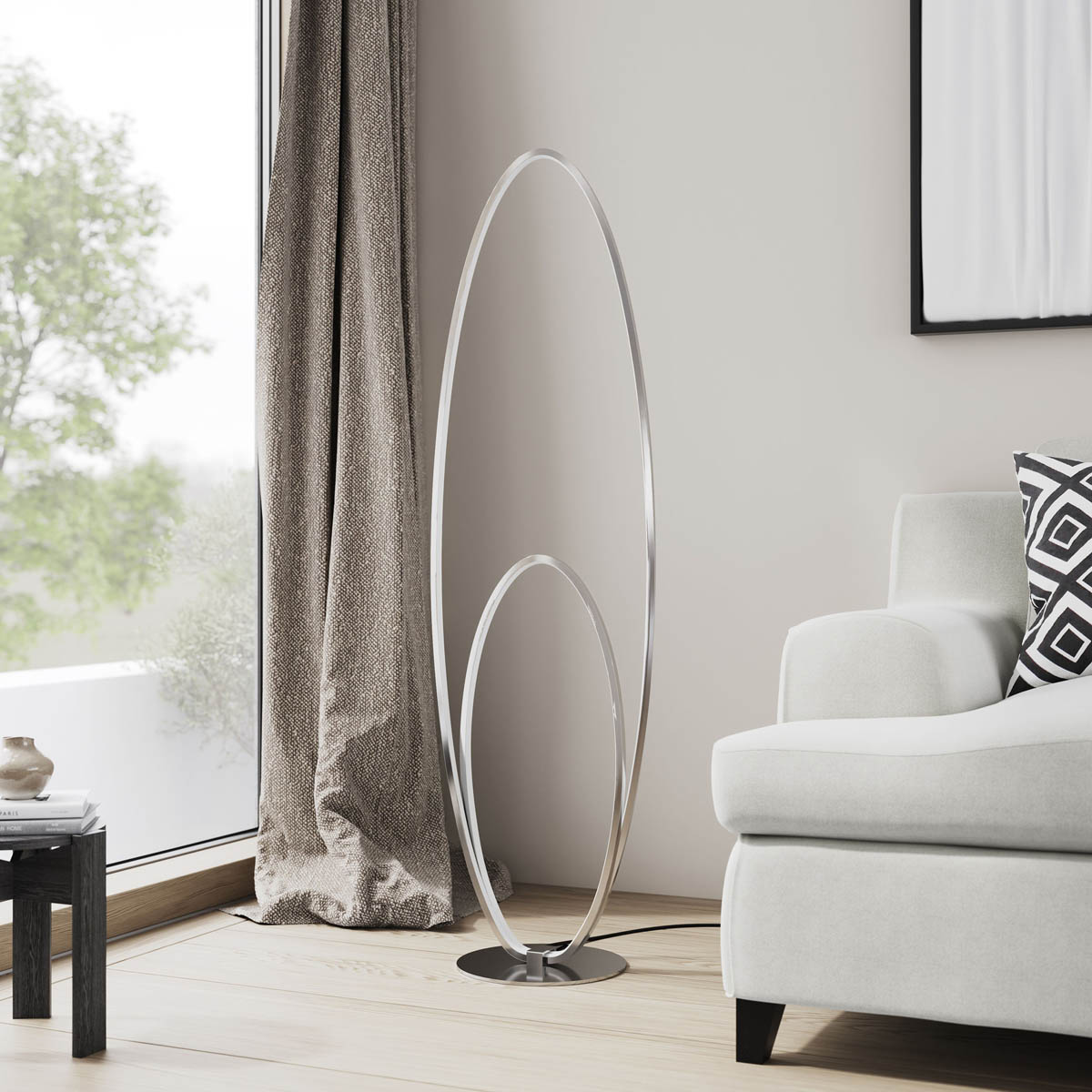 Floor Lamp Integrated LED Warm White Oval Metal Silver Effect Dimmable Modern - Image 3