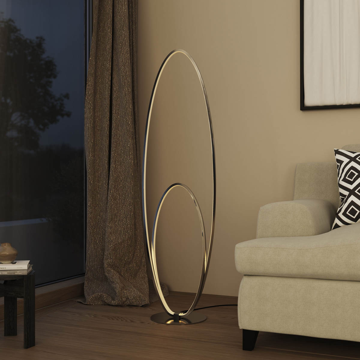 Floor Lamp Integrated LED Warm White Oval Metal Silver Effect Dimmable Modern - Image 5