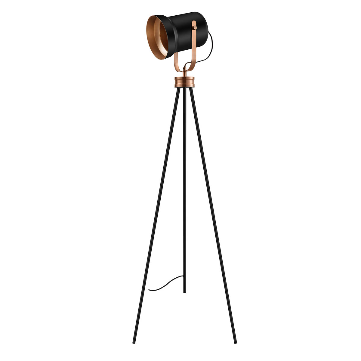 LED Floor Lamp Tripod Matt Black Copper Effect Bedside Living Room Bedroom 15W - Image 2