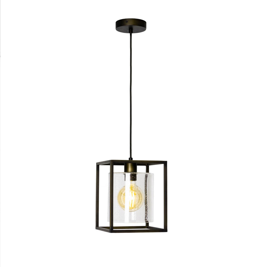 Pendant Ceiling Light LED Glass Steel Matt Bronze Effect Square Adjustable - Image 2