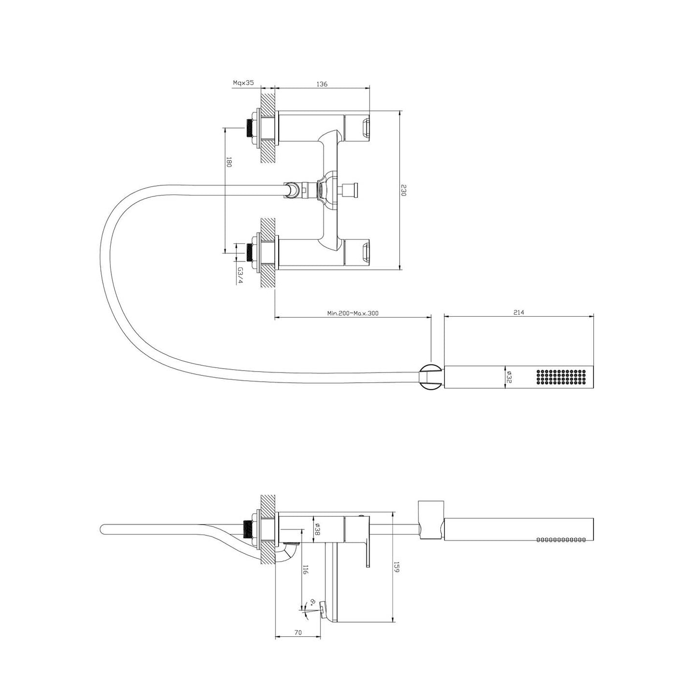 GoodHome Akita Matt Black Deck-mounted Bath mixer tap with shower kit - Image 3
