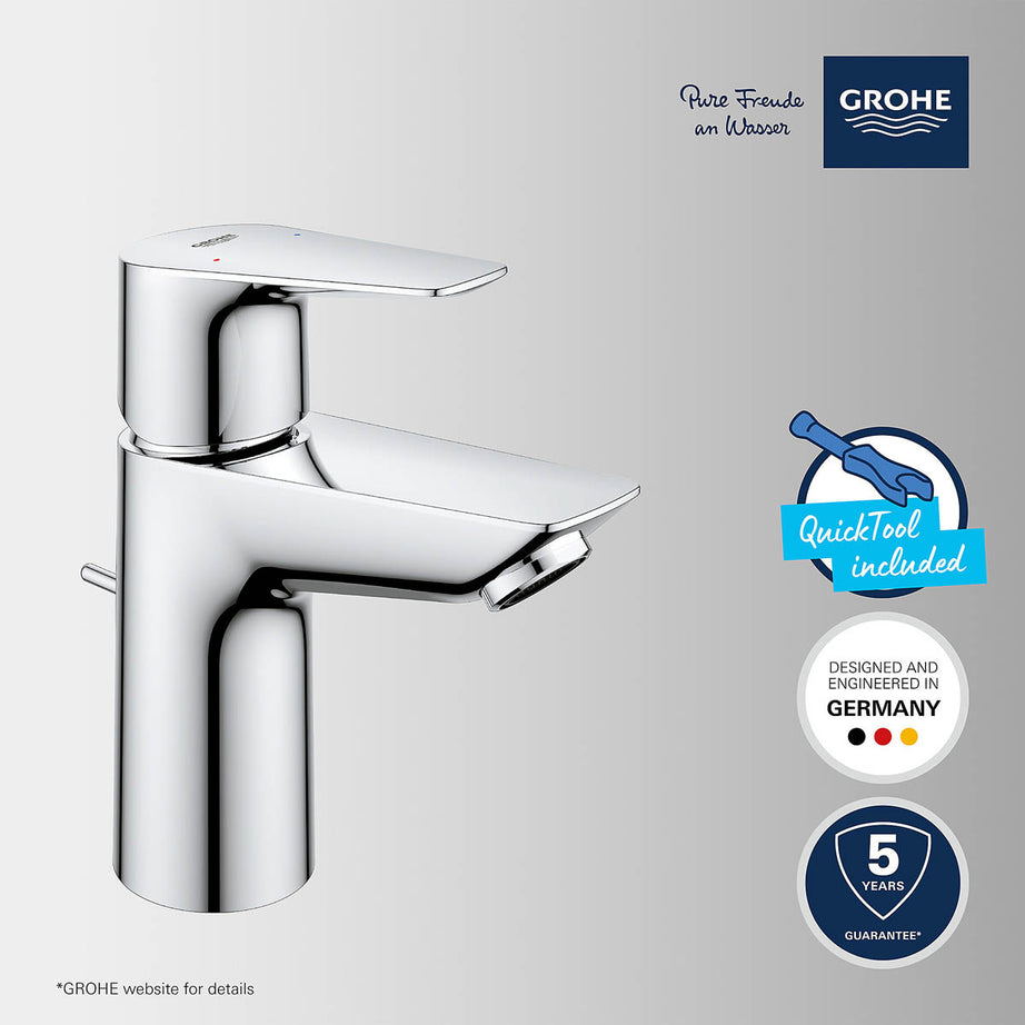 Grohe Bathroom Basin Tap Mono Mixer Chrome Small Single Lever Pop Up Waste - Image 4