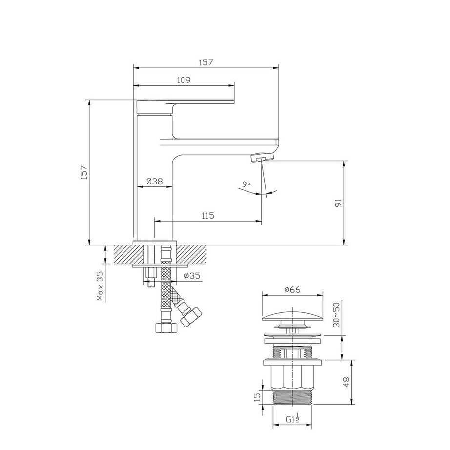 Bathroom Basin Tap Mixer Gloss Chrome Single Lever Ceramic Cartridge Faucet - Image 3