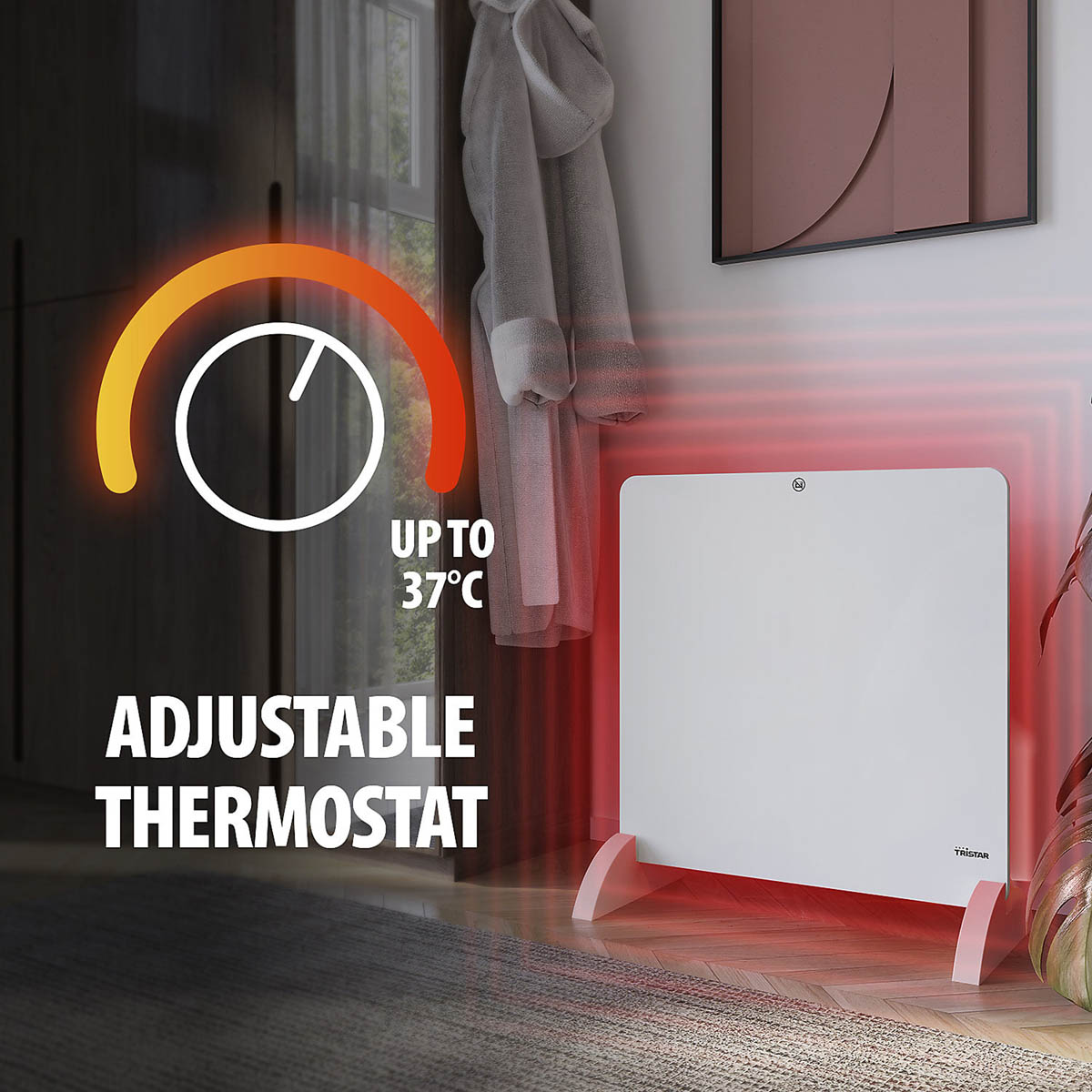 Tristar Panel Heater Infrared White Adjustable Thermostat Portable 425W 60x60cm - Image 7