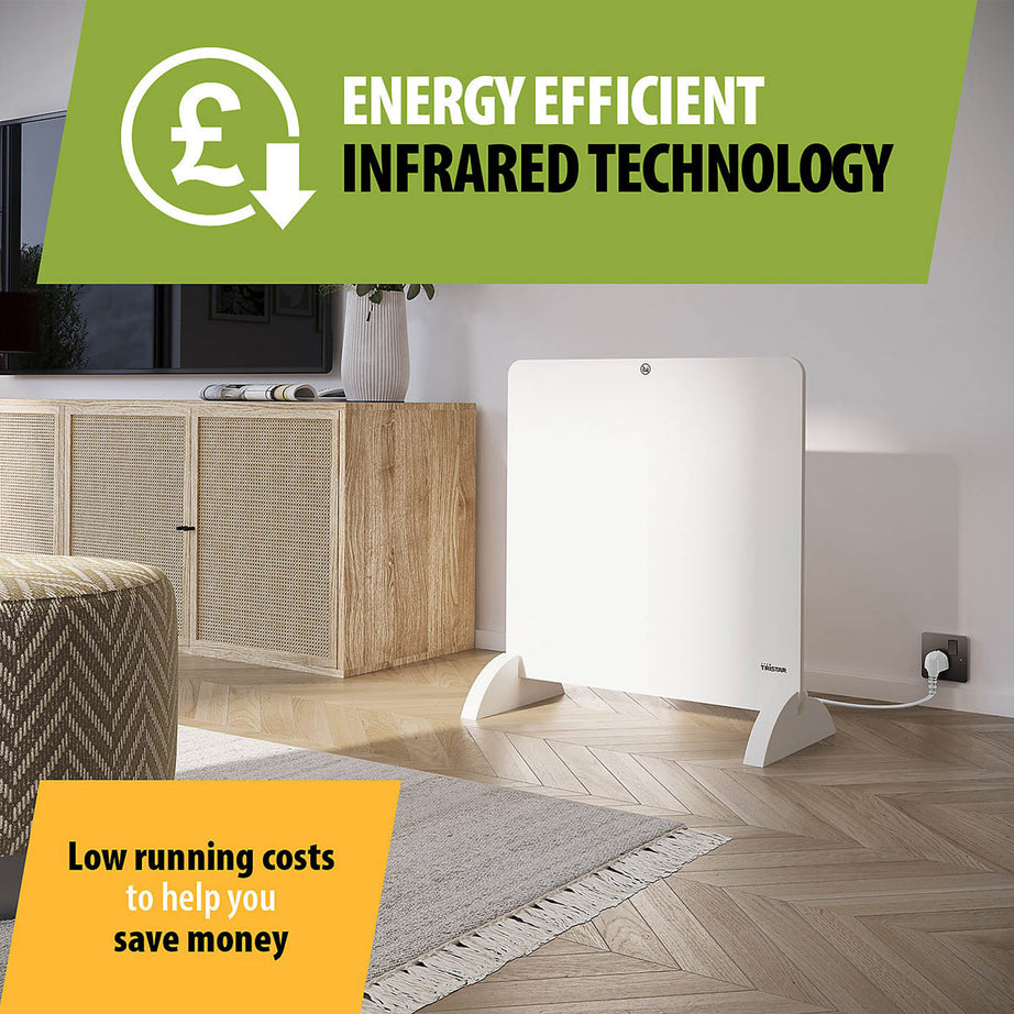 Tristar Panel Heater Infrared White Adjustable Thermostat Portable 425W 60x60cm - Image 9