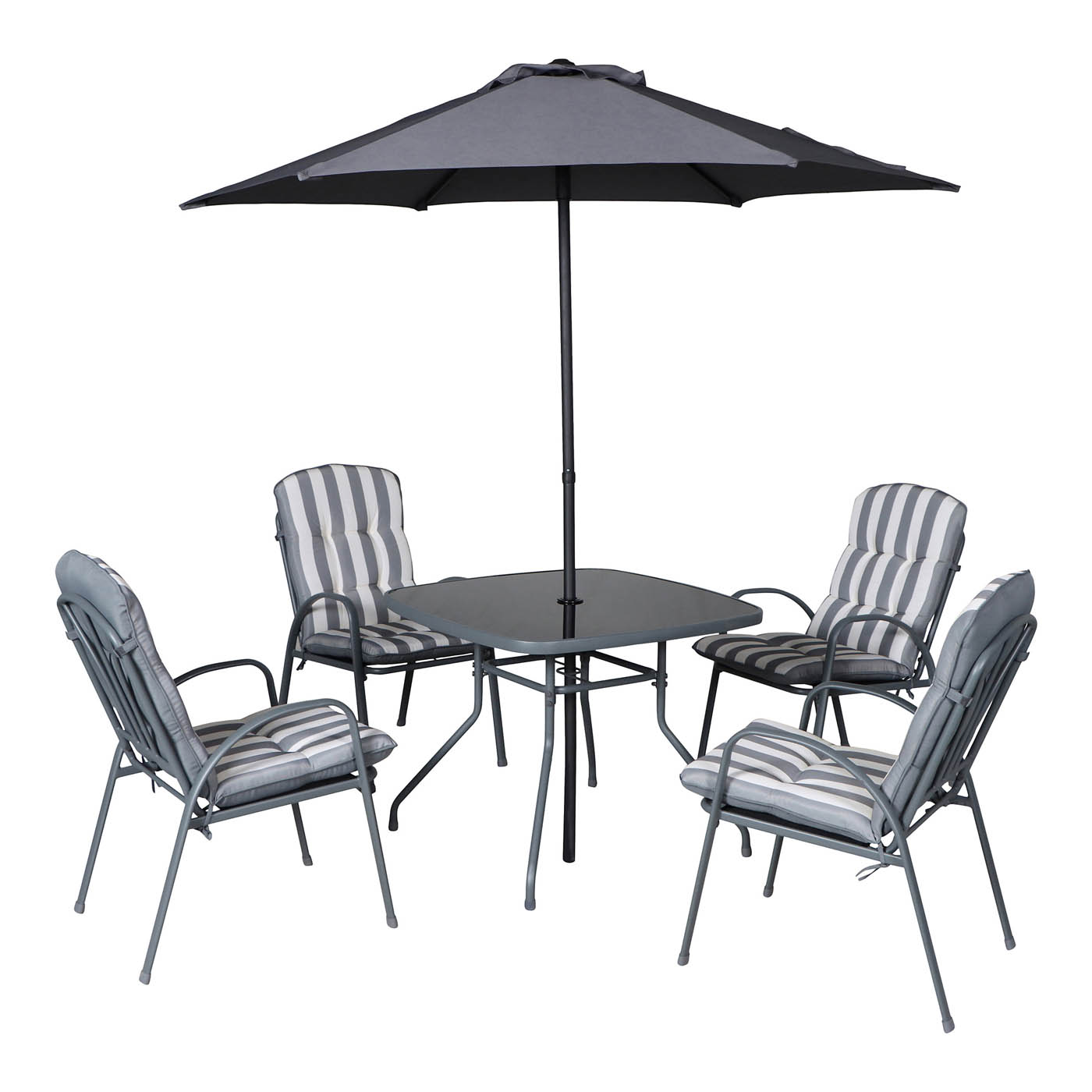 Garden Furniture 4 Seater Dining Set With Table Parasol Metal Outdoor Patio - Image 2