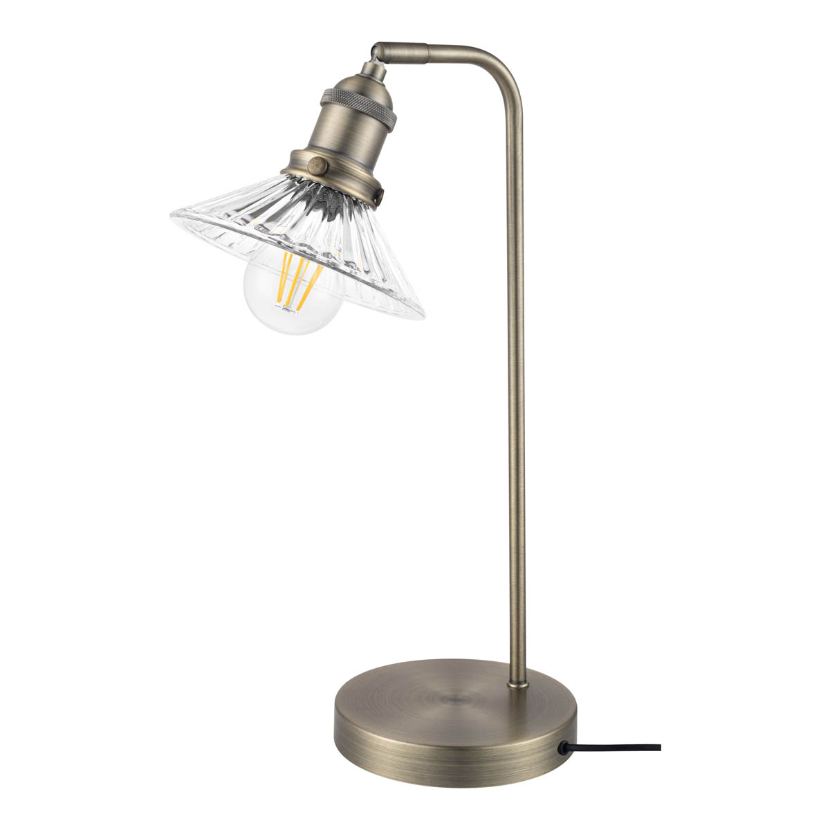 Table Lamp Brushed Metal Satin Pewter Effect Clear Glass Modern Industrial - Image 1