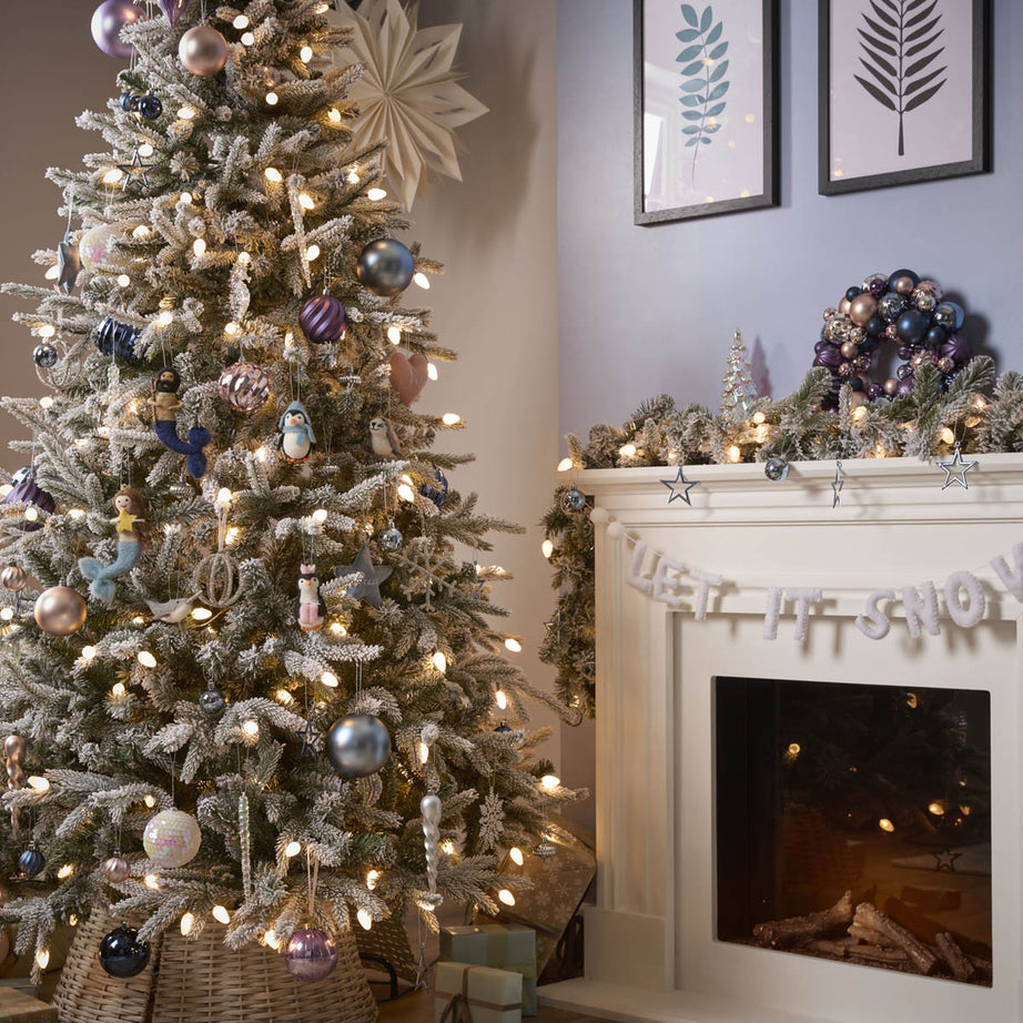 Christmas Tree 6ft Green Artificial LED Pre Lit Warm White Flocked Effect - Image 1