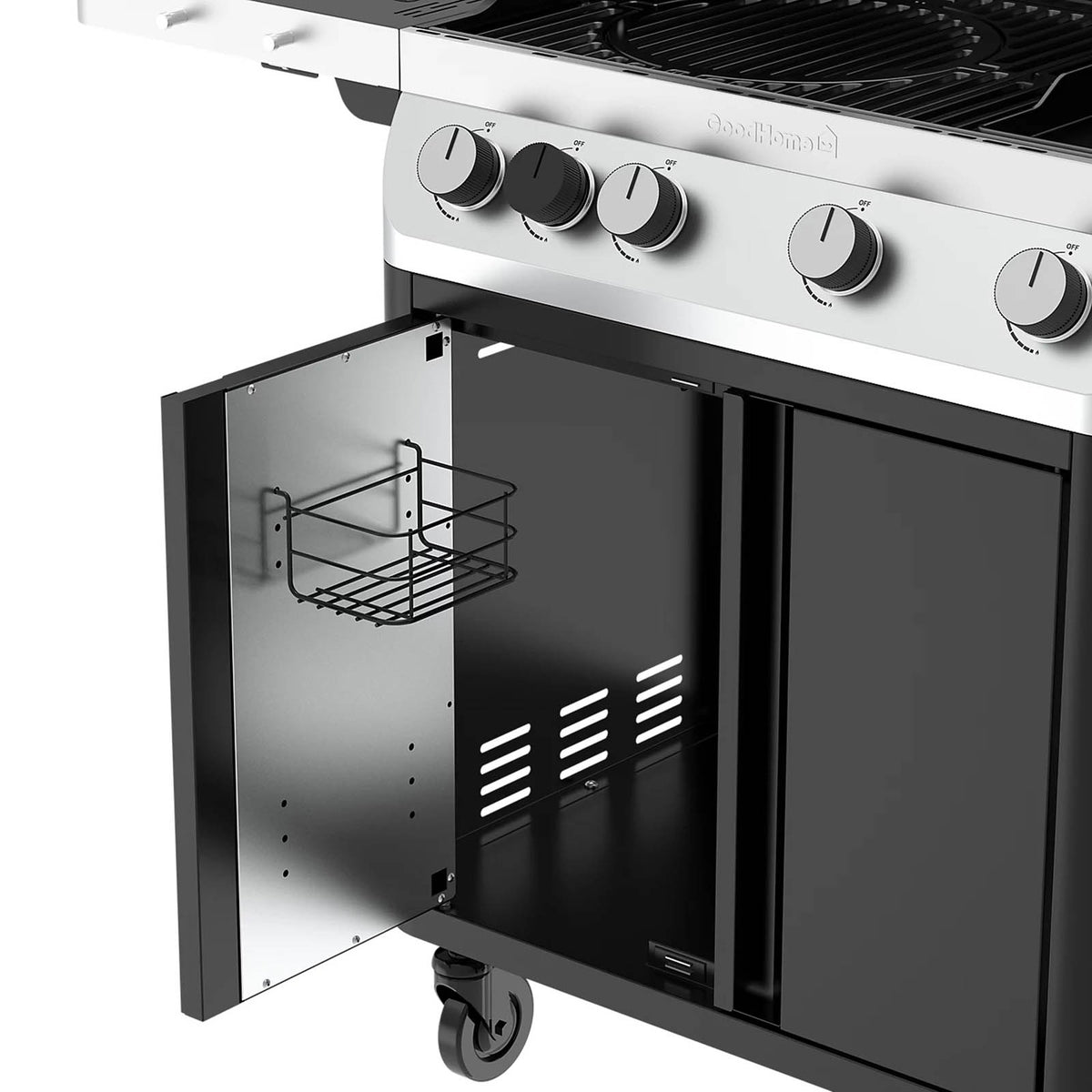 GoodHome Attaia Gas BBQ 4 Burner Black Grill Side Burner Patio Garden - Image 10