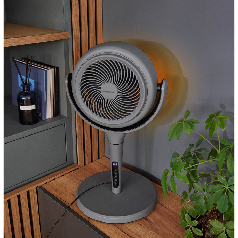 Pedestal Fan Adjustable Height Grey Oscillating Tilt Timer Powerful Cooler 8" - Image 8