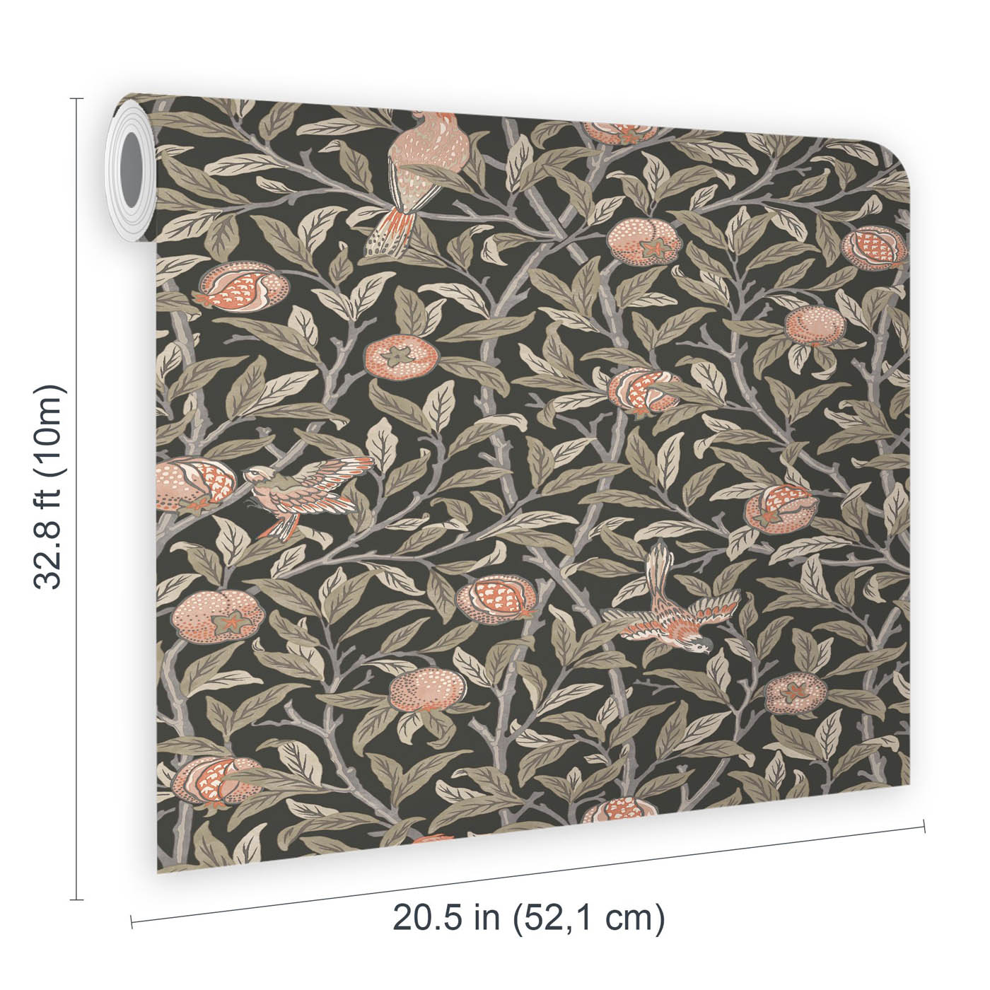 William Morris Smooth Wallpaper Gallery Collection Charcoal Bird & Pomegranate - Image 4