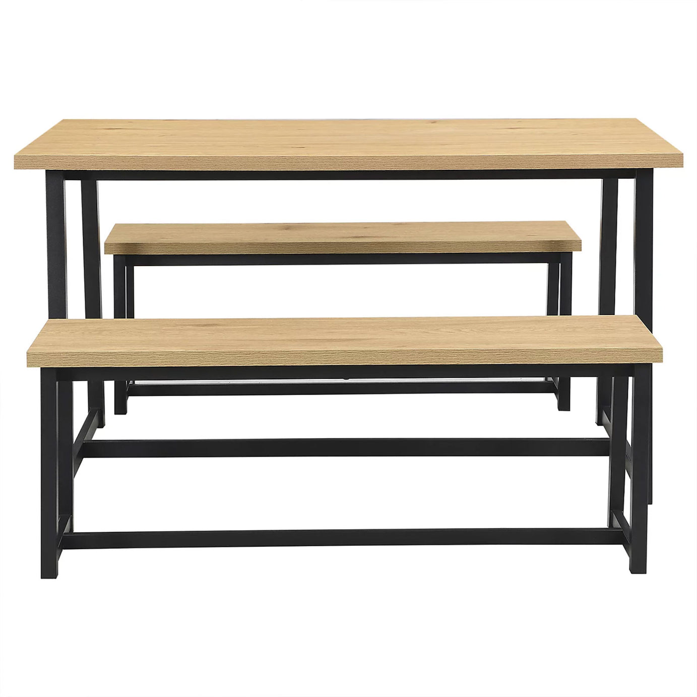 Indoor Dining Table & Bench Set Oak Effect Rectangular 4-Seater - Image 3