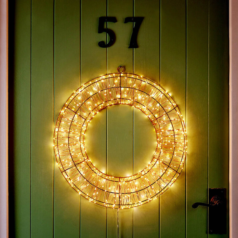 Christmas Wreath Rose Gold Effect LED Illuminated Round Warm White Outdoor 45cm - Image 1