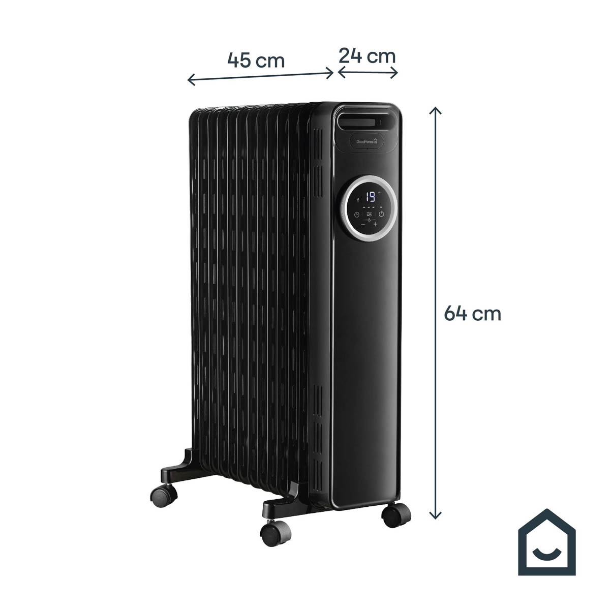Oil Filled Radiator Portable Black 3 Heat Settings Thermostat Freestanding 2.5W - Image 7