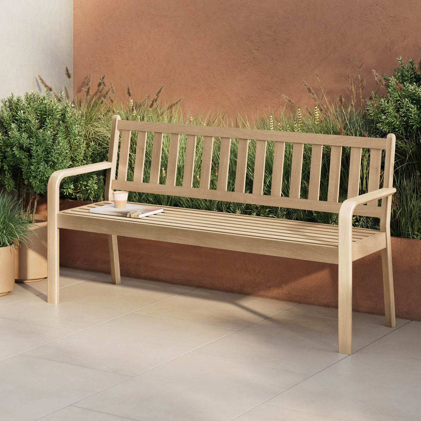 GoodHome Garden Bench 3 seater Natural Wooden Riveo  (W)163cm (H)89cm - Image 2
