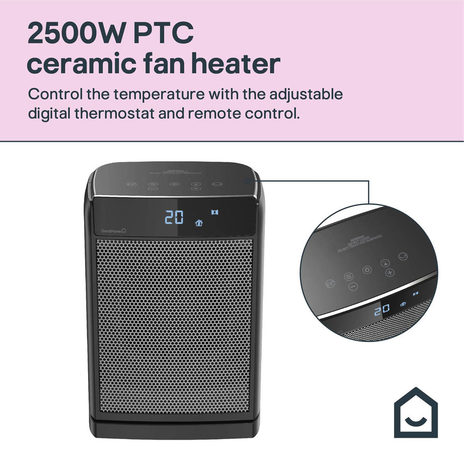 GoodHome 2.5W Black Fan heater - Image 4