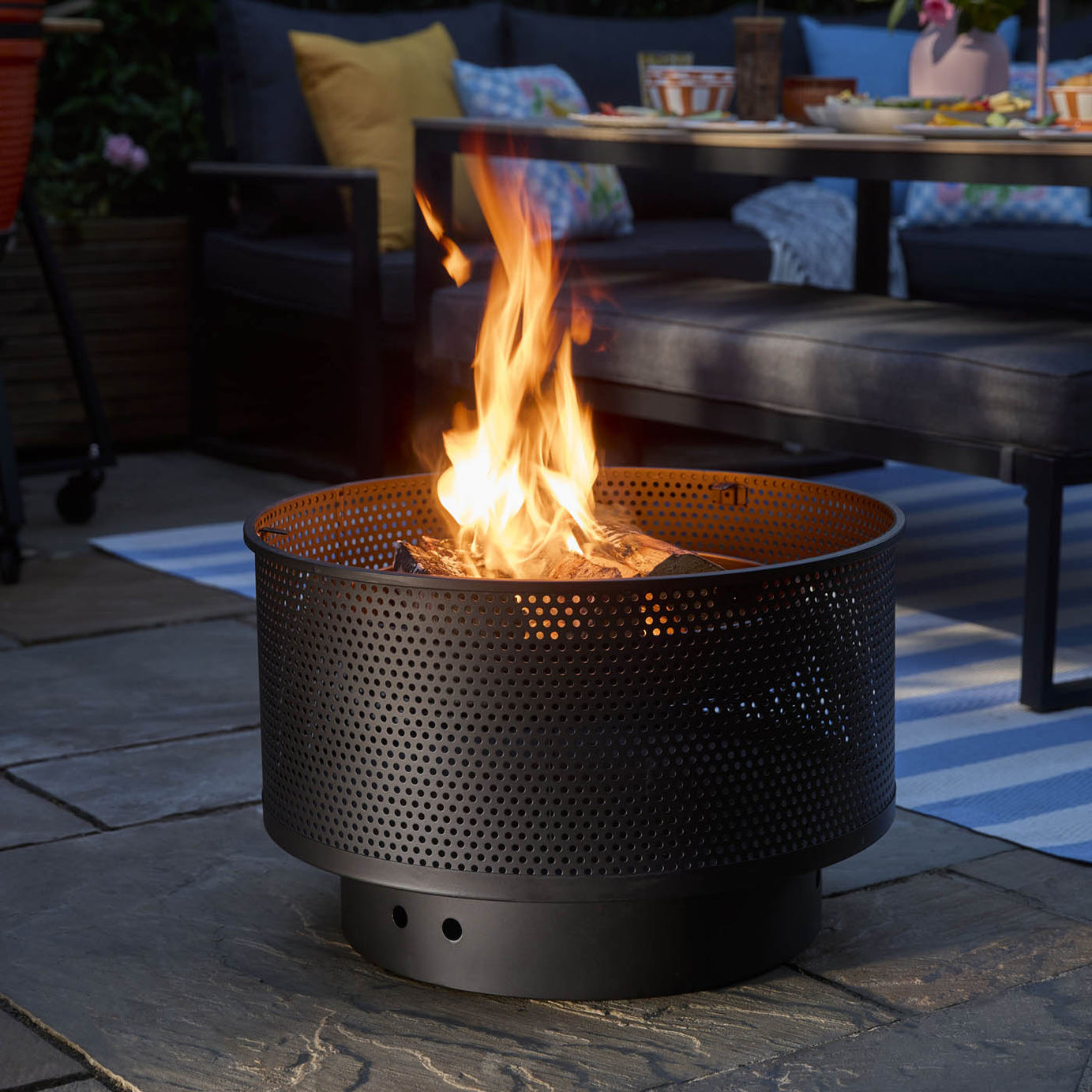Firepit Table Steel Matt Black Round Durable Outdoor Garden Heating (Dia)61 cm - Image 3
