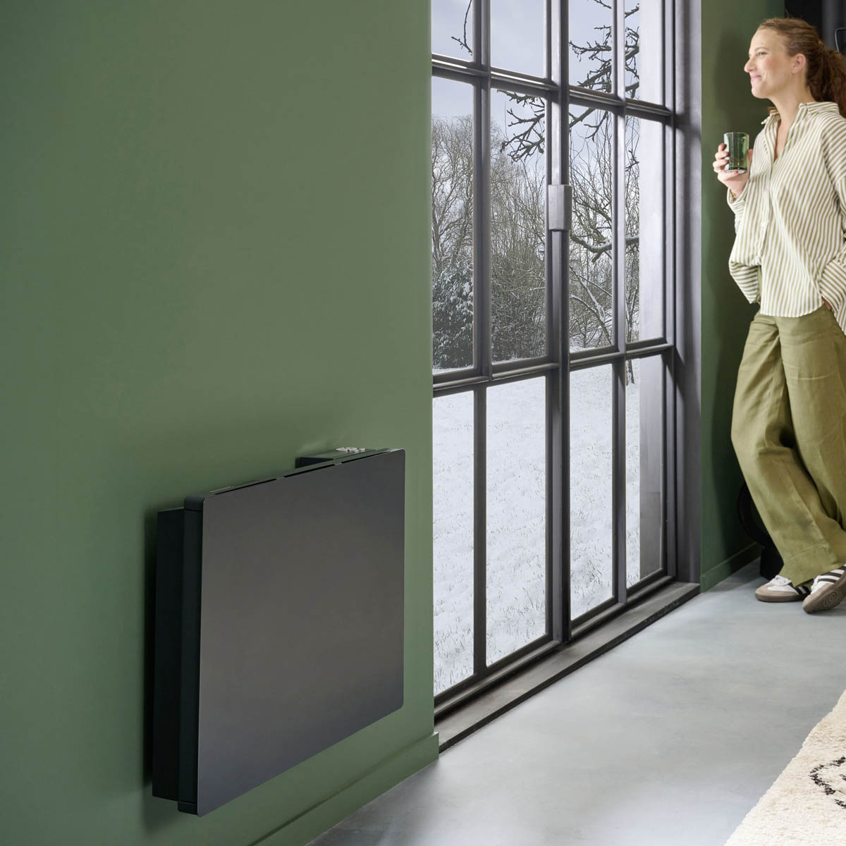 Panel Heater Radiator Electric 1500W Dark Grey Portable Thermostat Modern - Image 2