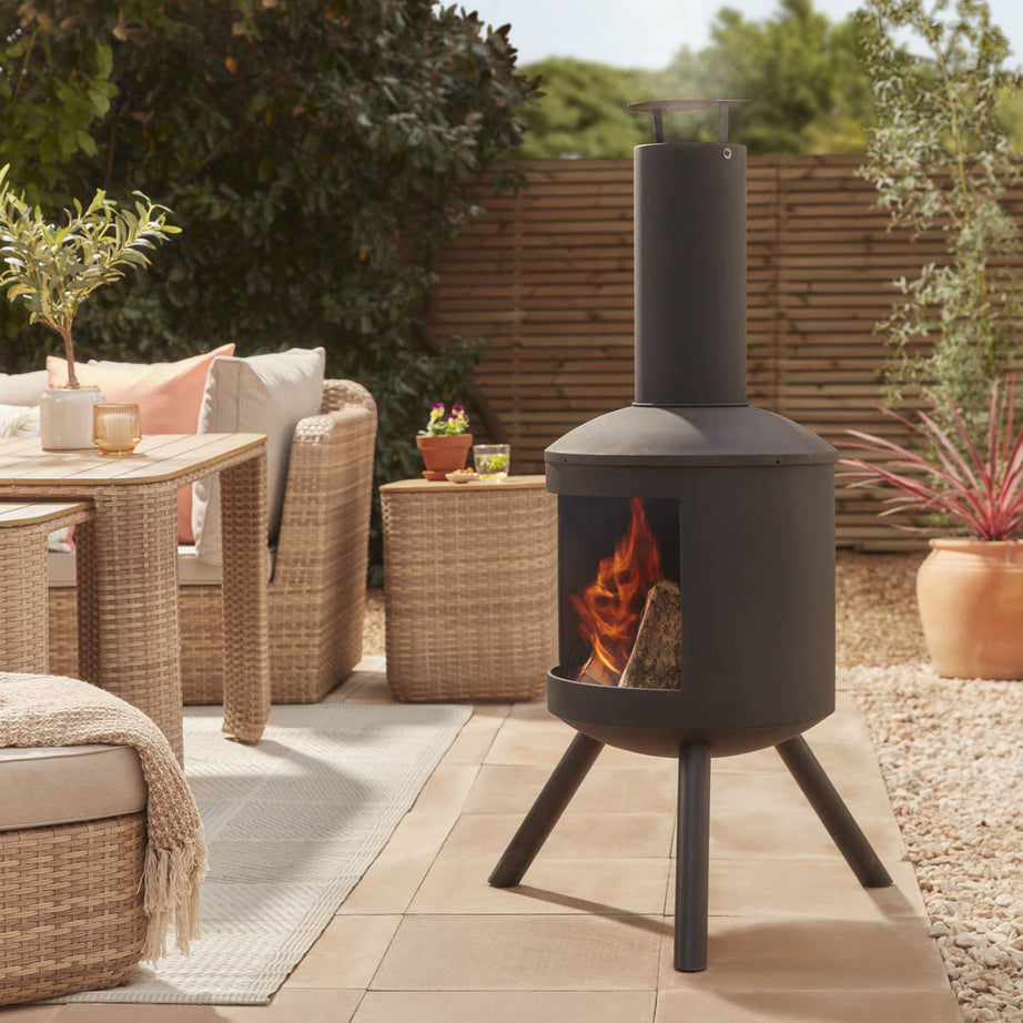 Outdoor Chiminea Steel Black Fire Pit Garden Wood Compact (H) 135.5 x (W) 64.2cm - Image 3