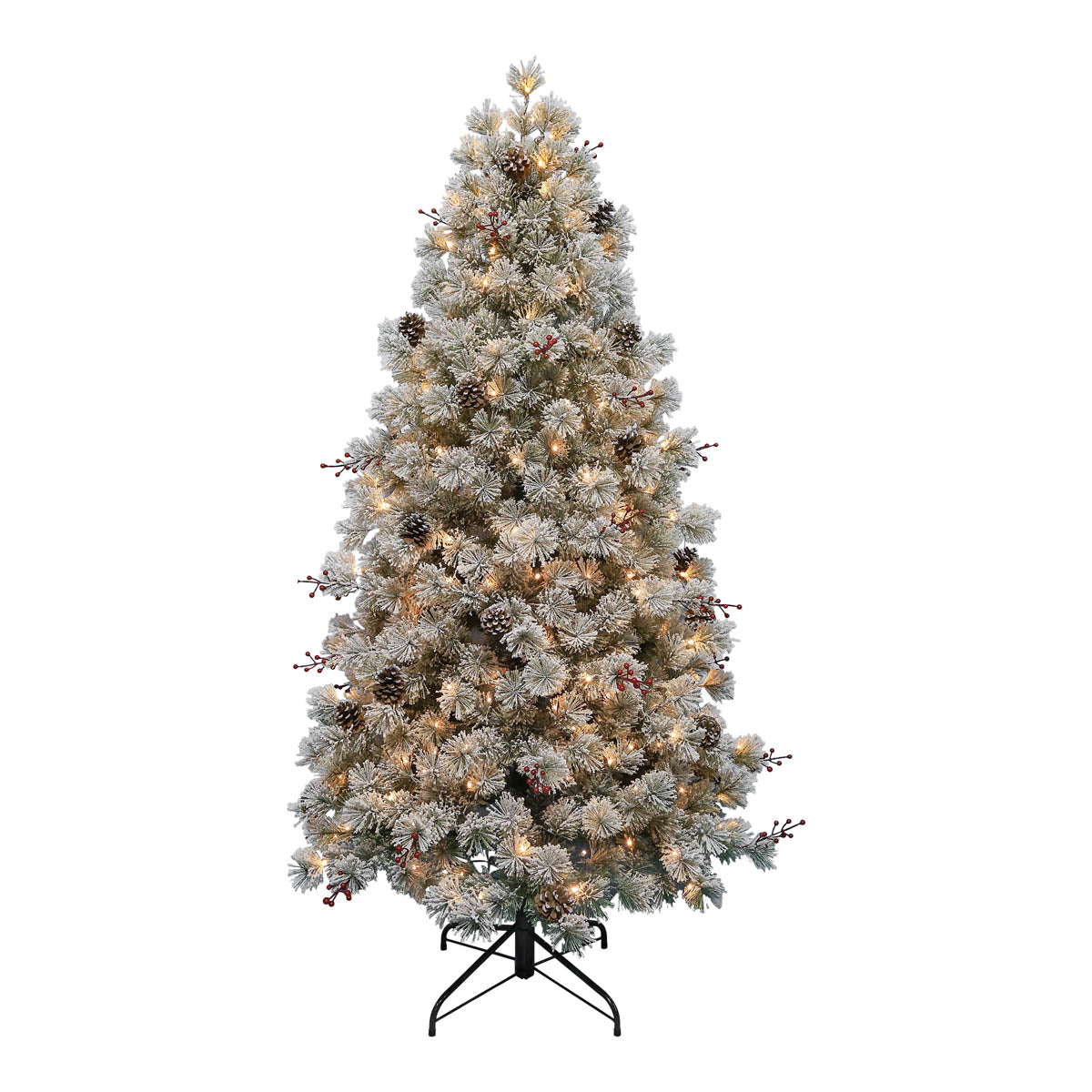 Christmas Tree 6ft Pre-lit Artificial LED Warm White Indoor Berries Pine Cones - Image 1