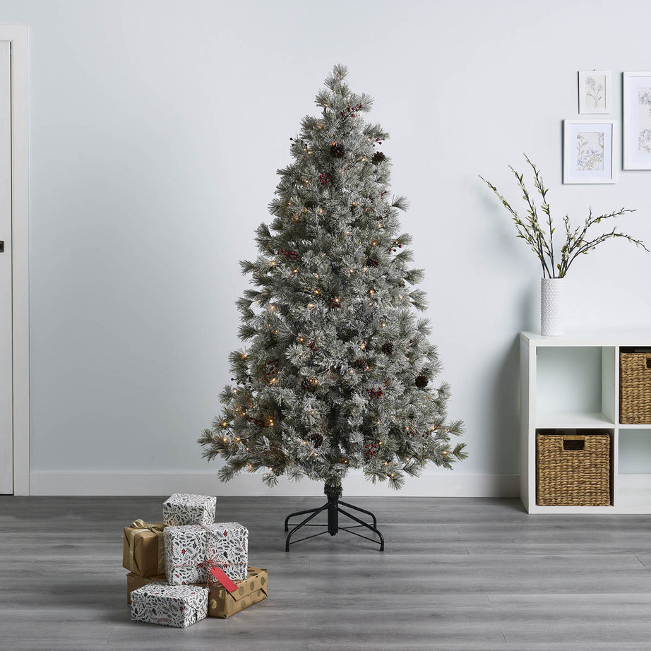 Christmas Tree 6ft Pre-lit Artificial LED Warm White Berries Pine Cones Indoor - Image 4