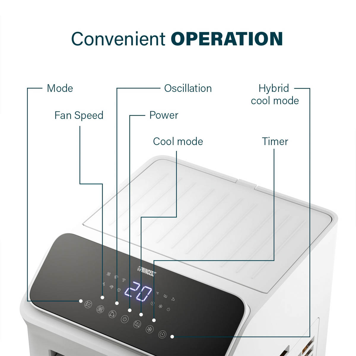 Princess Smart Air Cooler Fan 5L Hybrid White Portable Oscillation Remote Timer - Image 5